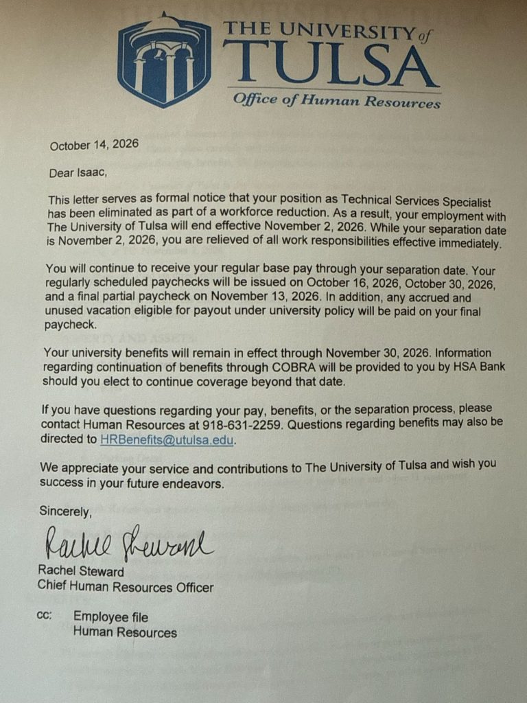 University of Tulsa claims students will be unaffected by 9% staff layoff